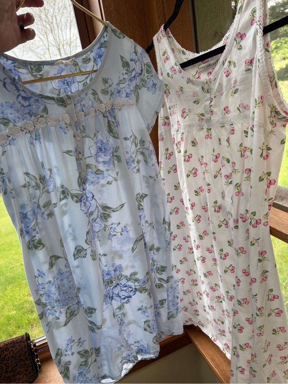 TWO Laura Ashley Floral & Cherry 🍒 COTTON Nightgowns Size S & M